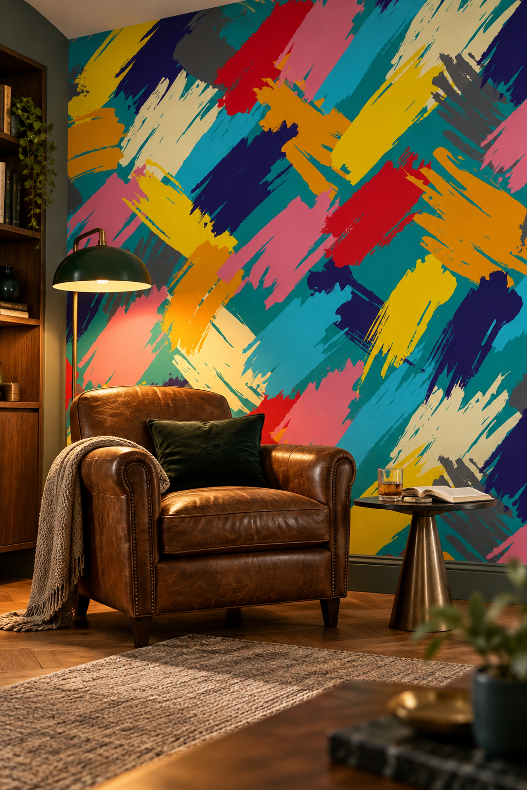 Gestes de peinture, papier peint panoramique dans un bureau : visuel d'ambiance illustratif