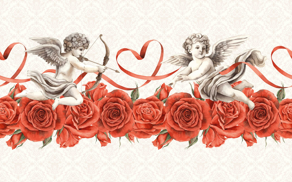 Papier peint panoramique Amours et roses : le décor à plat