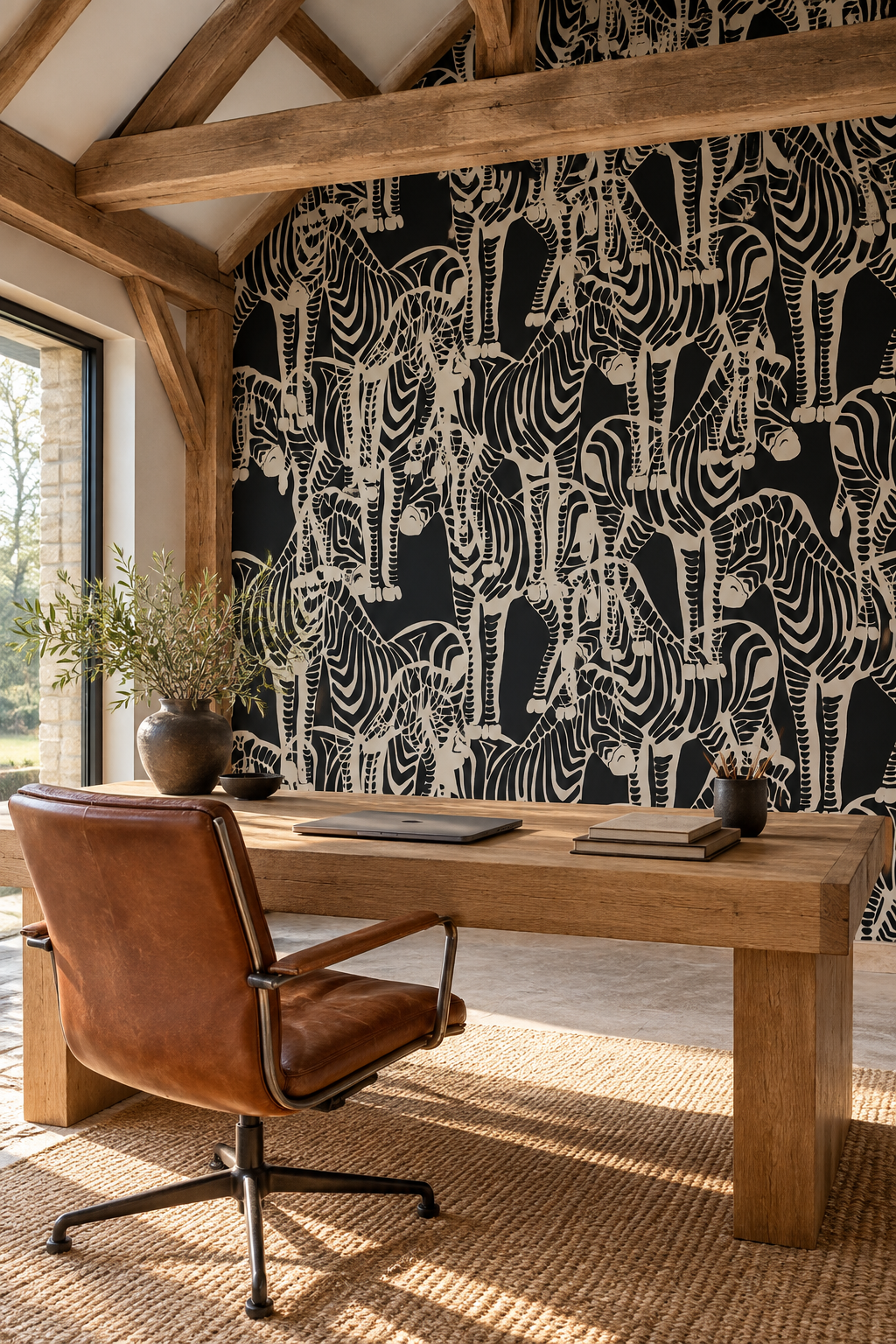 Zèbres graphiques, papier peint panoramique dans un bureau : visuel d'ambiance illustratif