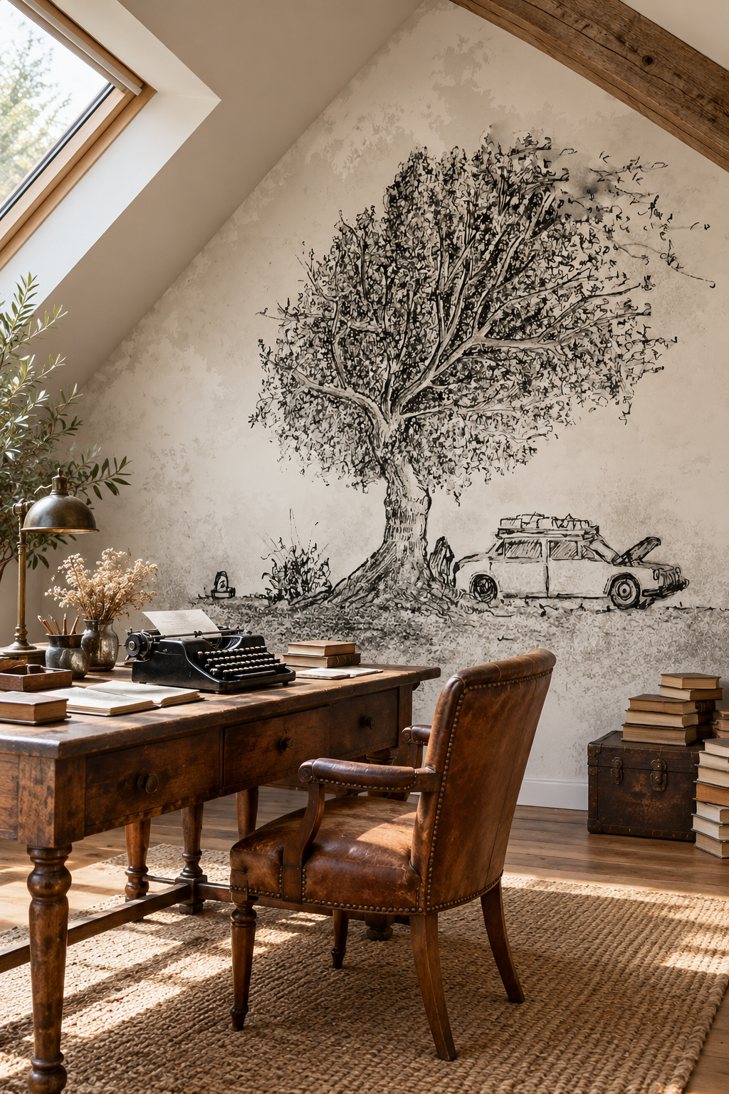 L'Arbre gravé, papier peint panoramique dans un bureau : visuel d'ambiance illustratif