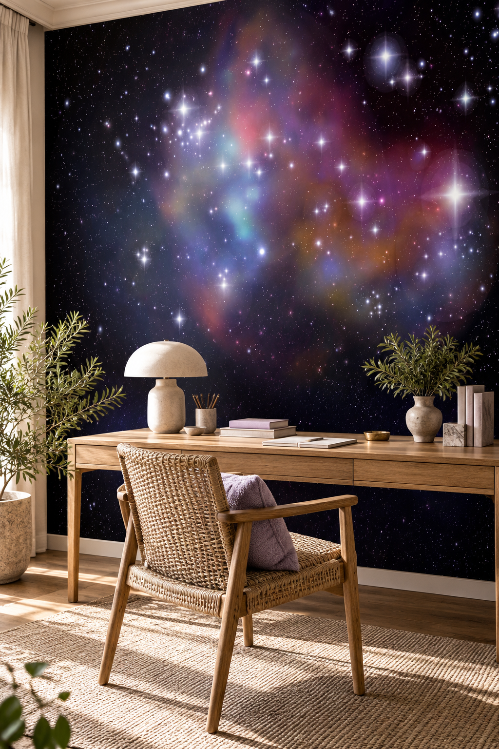 Arbre à pois, papier peint panoramique dans une chambre : visuel d'ambiance illustratif
