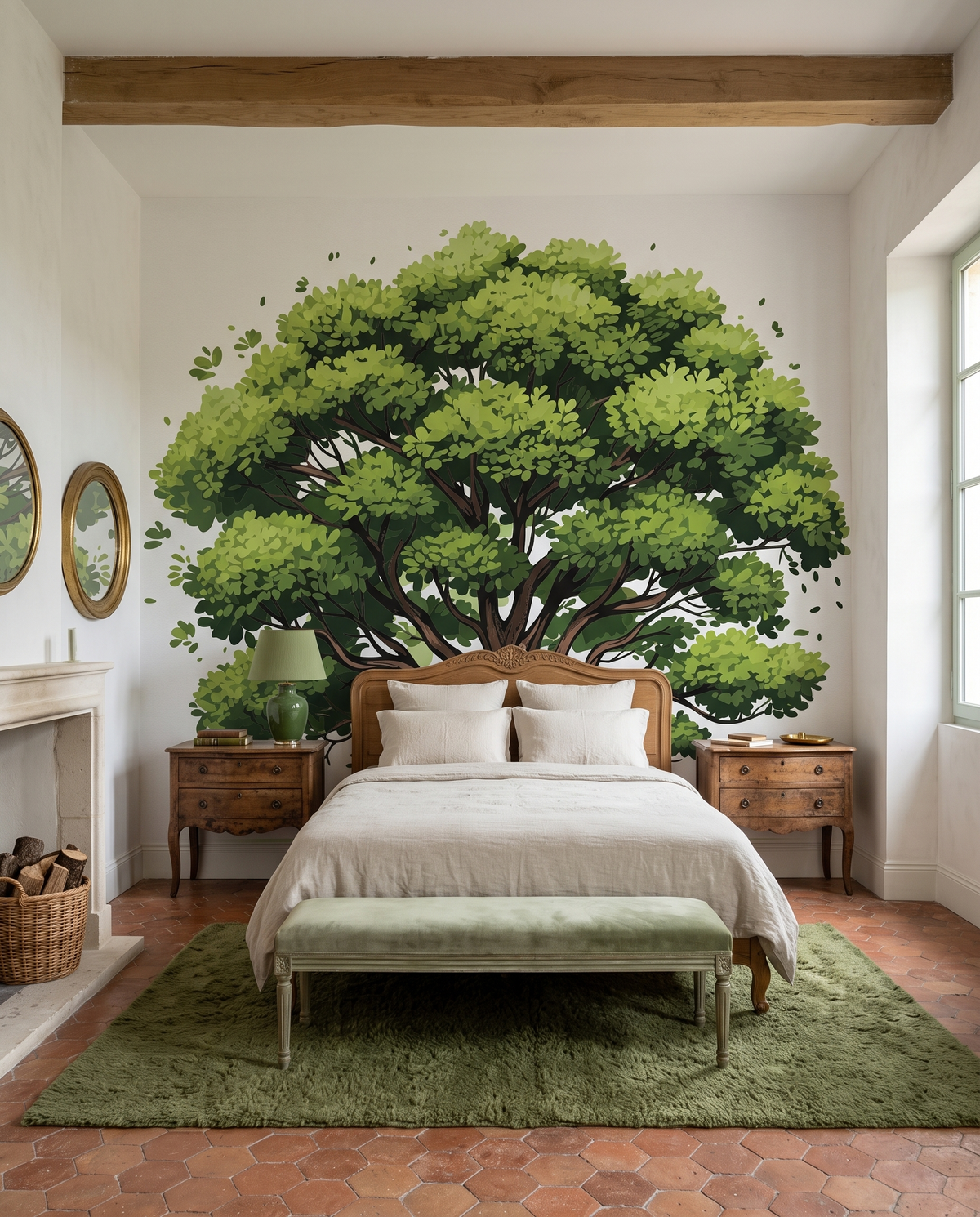 Grand chêne, papier peint panoramique dans une chambre : visuel d'ambiance illustratif