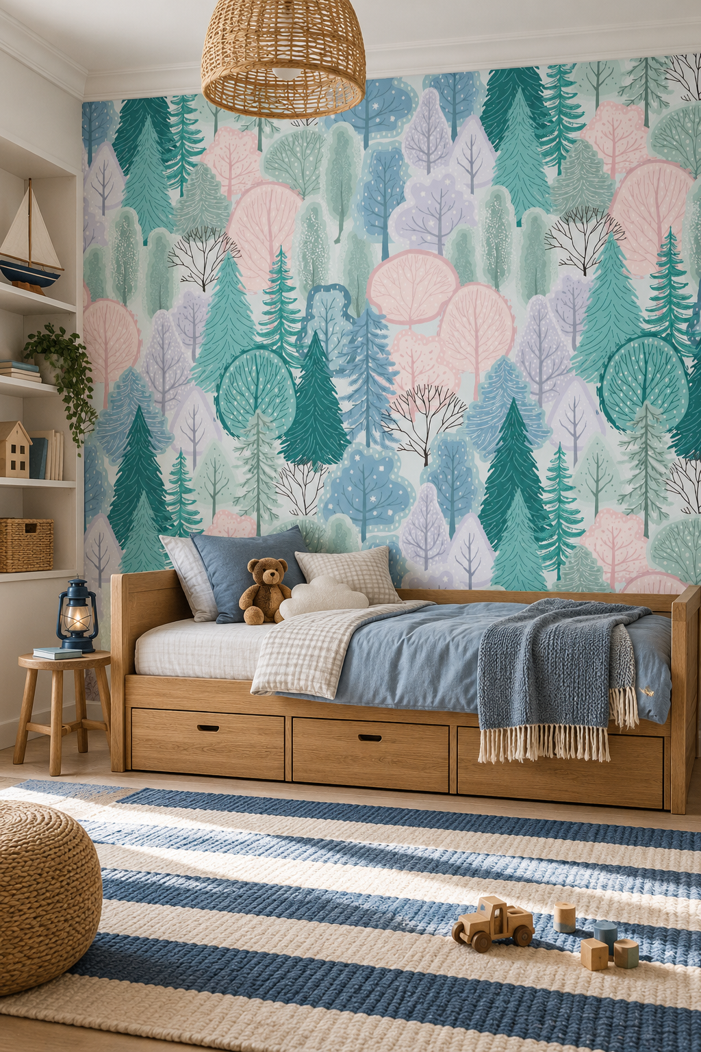 Grand chêne, papier peint panoramique dans une chambre d'enfant : visuel d'ambiance illustratif