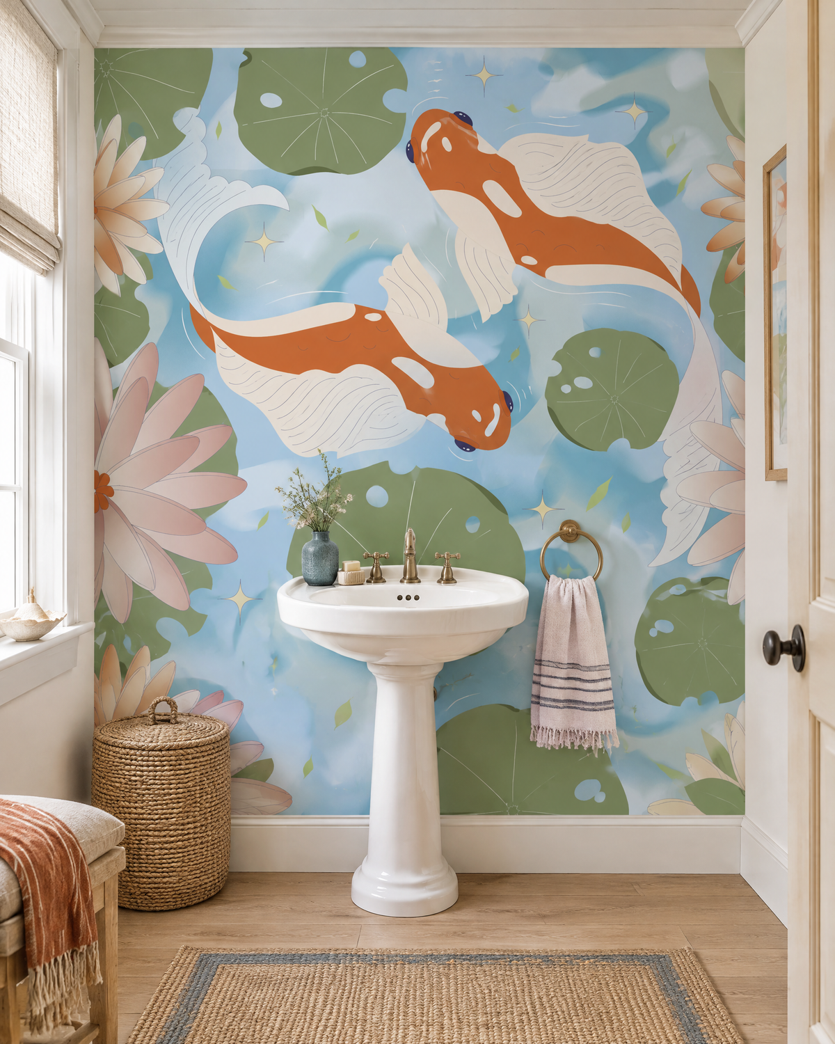 Bassin aux carpes, papier peint panoramique dans une salle de bain : visuel d'ambiance illustratif