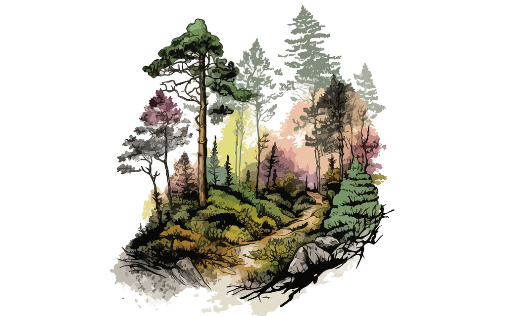 Papier peint panoramique Bois à l'aquarelle : le décor à plat