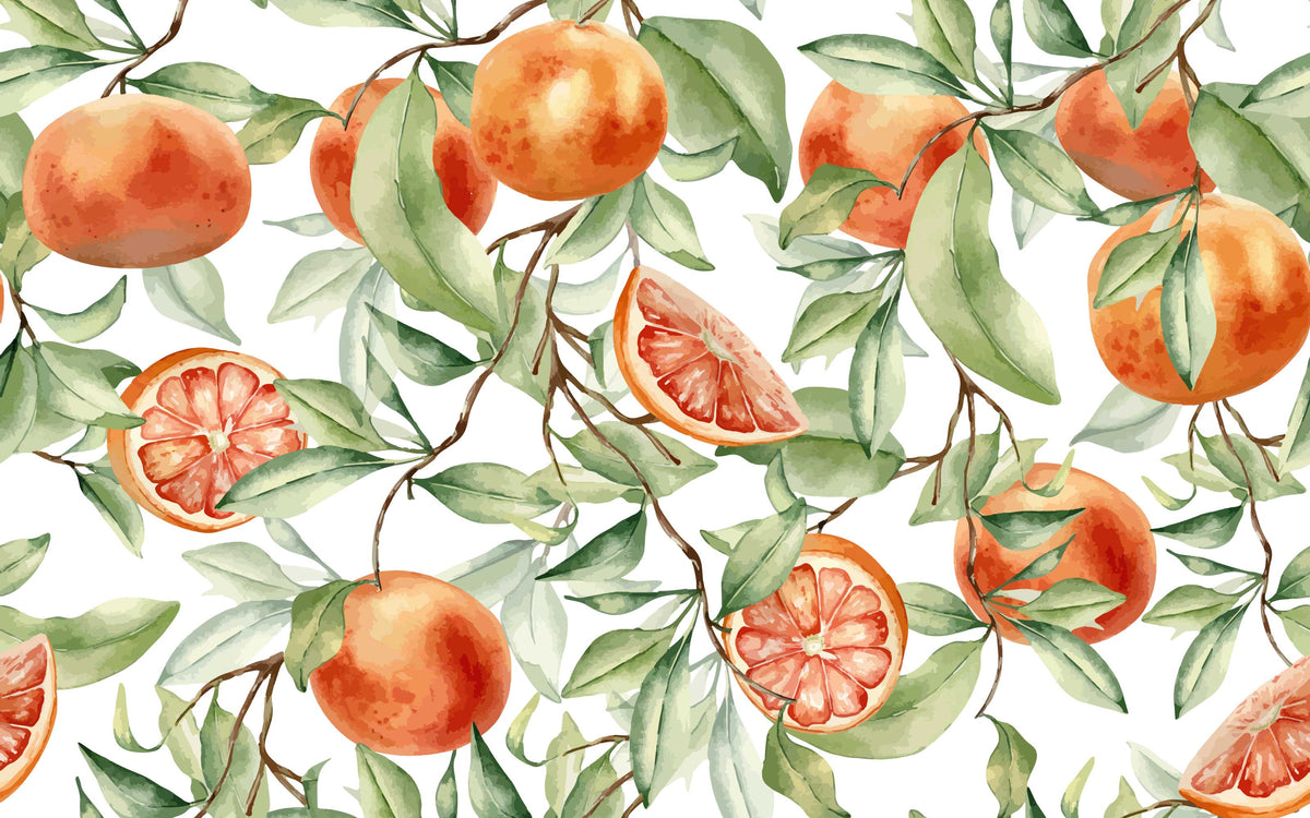 Papier peint panoramique Branches d'agrumes : le décor à plat