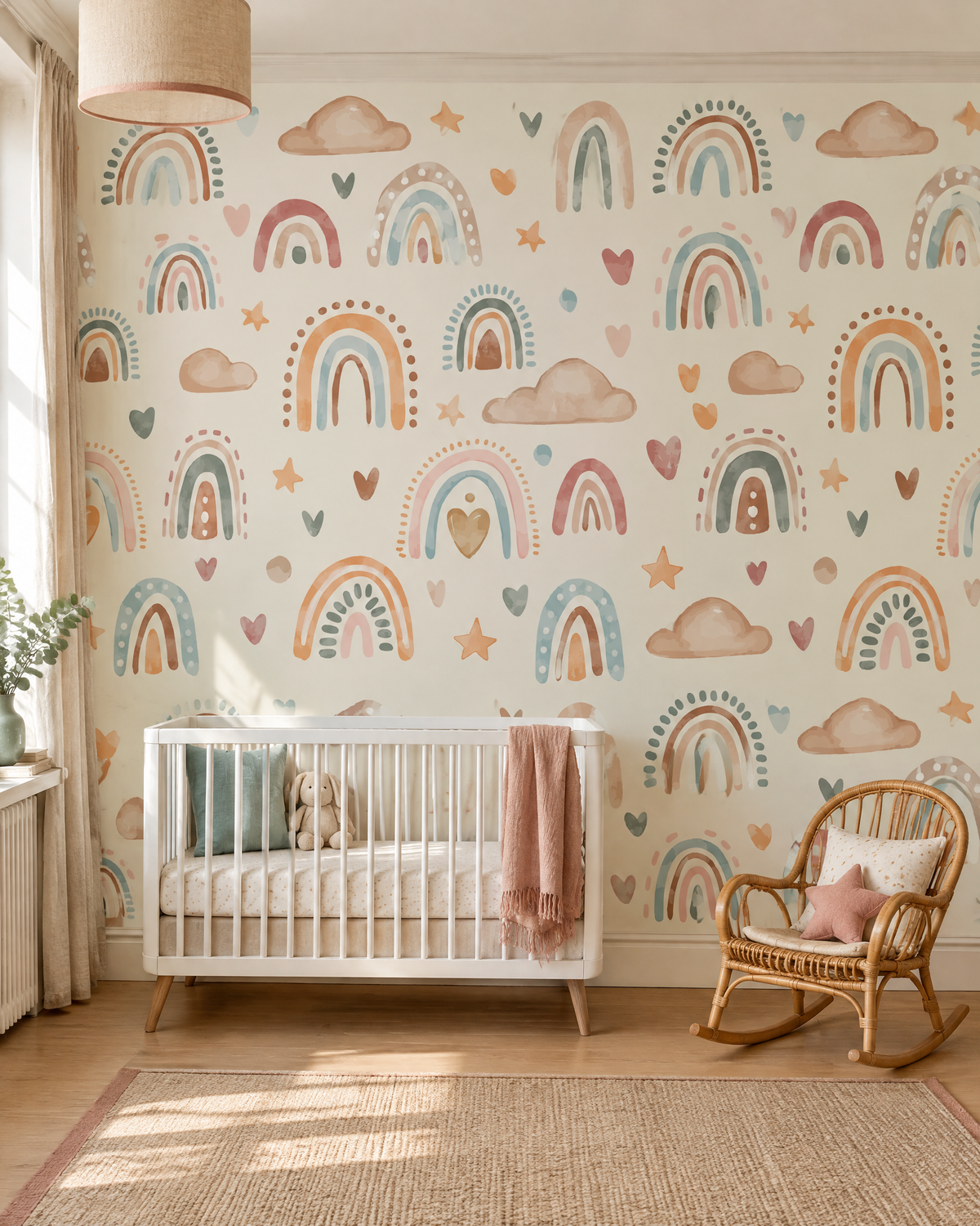 Arcs de lavis, papier peint panoramique dans une chambre d'enfant : visuel d'ambiance illustratif