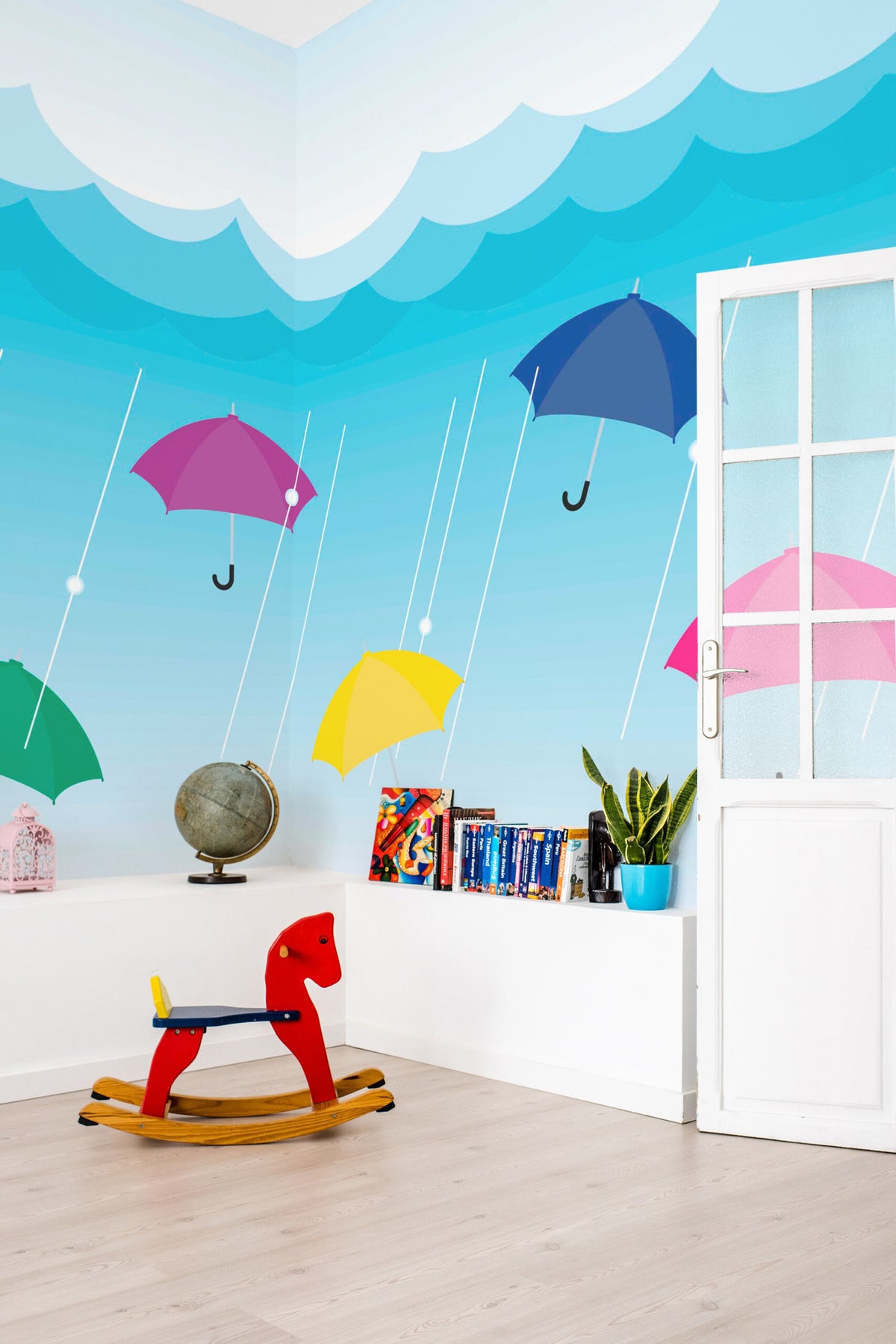 Averse et parapluies · papier peint panoramique chambre enfant