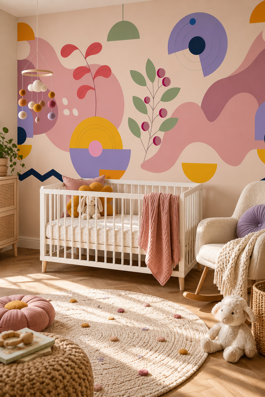 Brindilles pêche, papier peint panoramique dans une chambre d'enfant : visuel d'ambiance illustratif