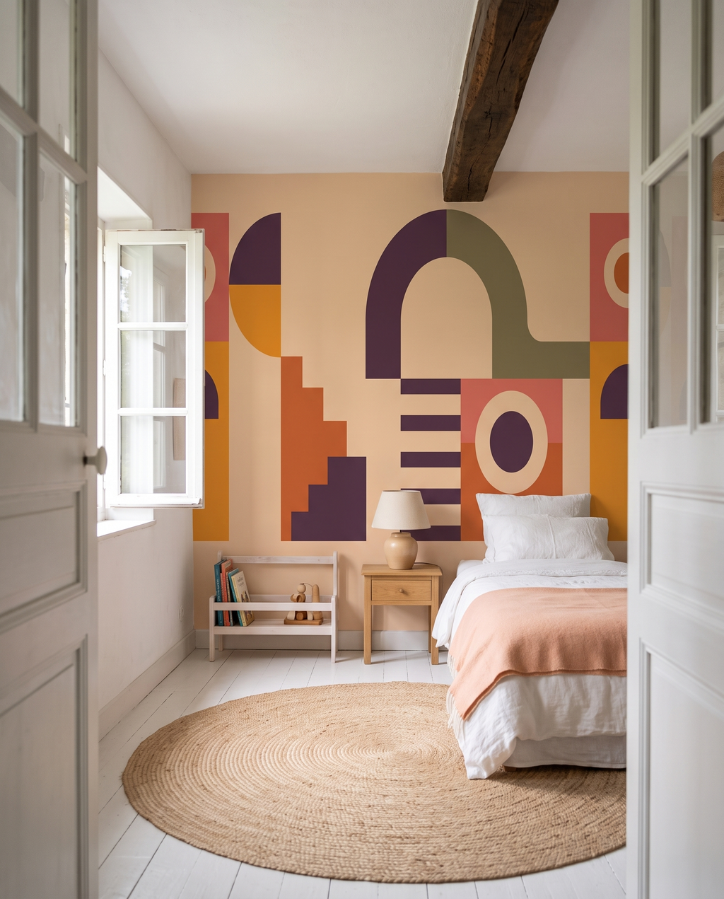Jeux de formes pêche, papier peint panoramique dans une chambre d'enfant : visuel d'ambiance illustratif