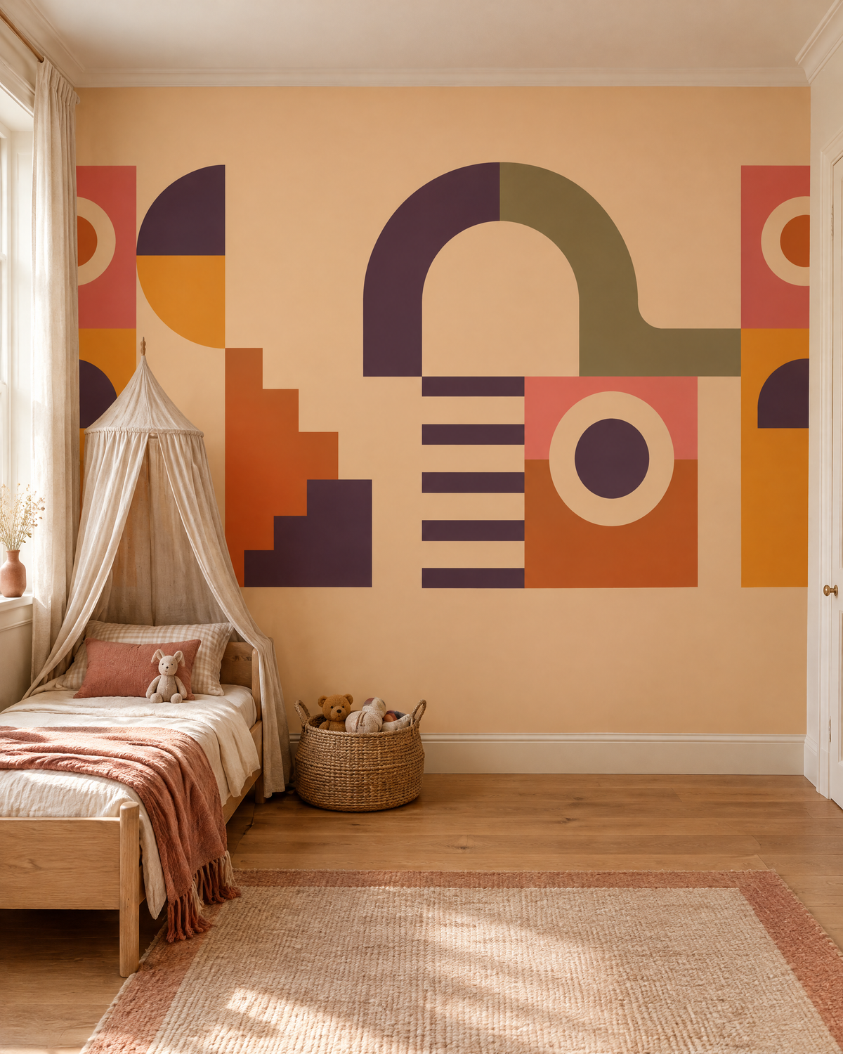 Jeux de formes pêche, papier peint panoramique dans une chambre d'enfant : visuel d'ambiance illustratif