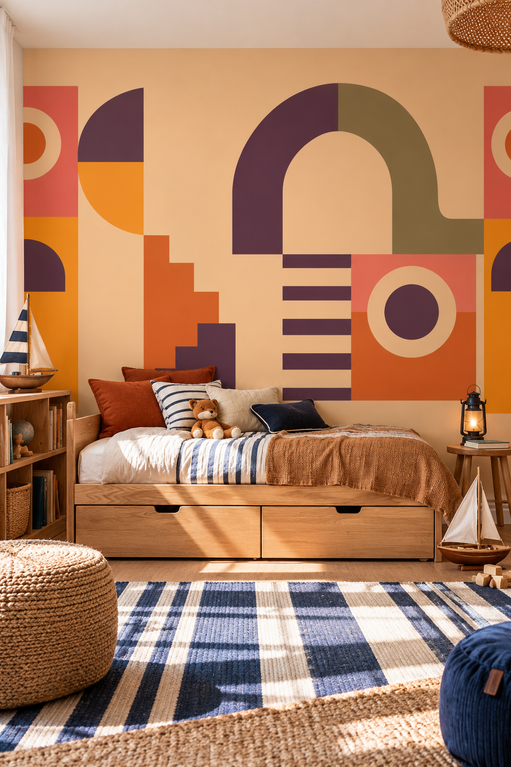 Jeux de formes pêche, papier peint panoramique dans une chambre d'enfant : visuel d'ambiance illustratif
