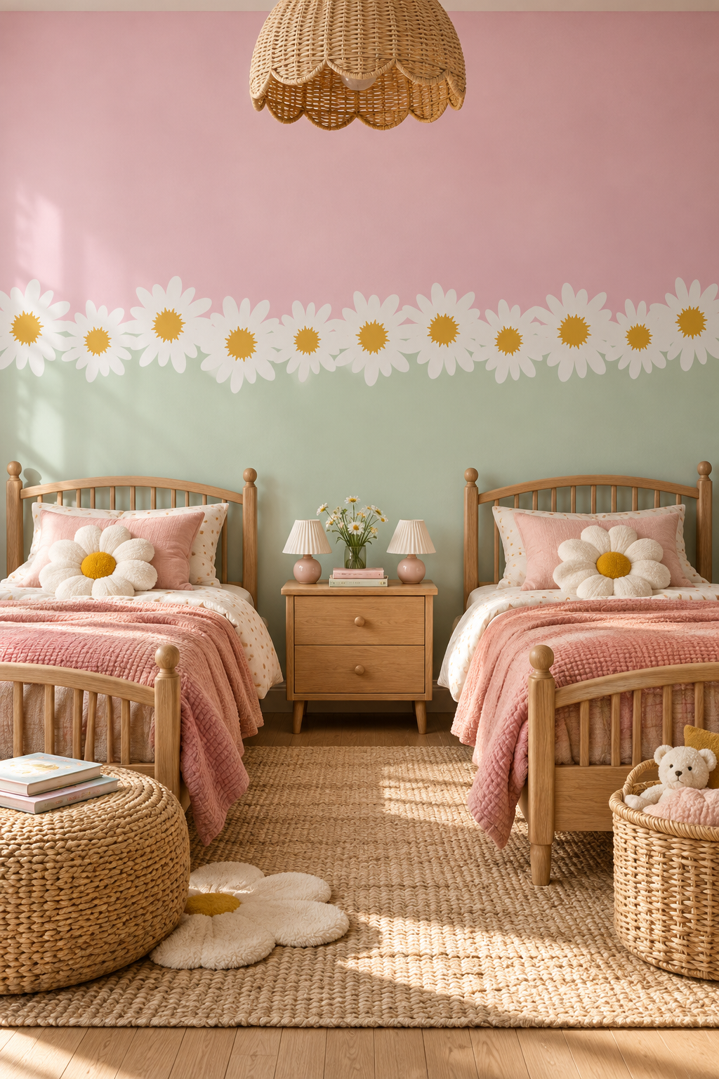 Marguerites en rêve, papier peint panoramique dans une chambre d'enfant : visuel d'ambiance illustratif