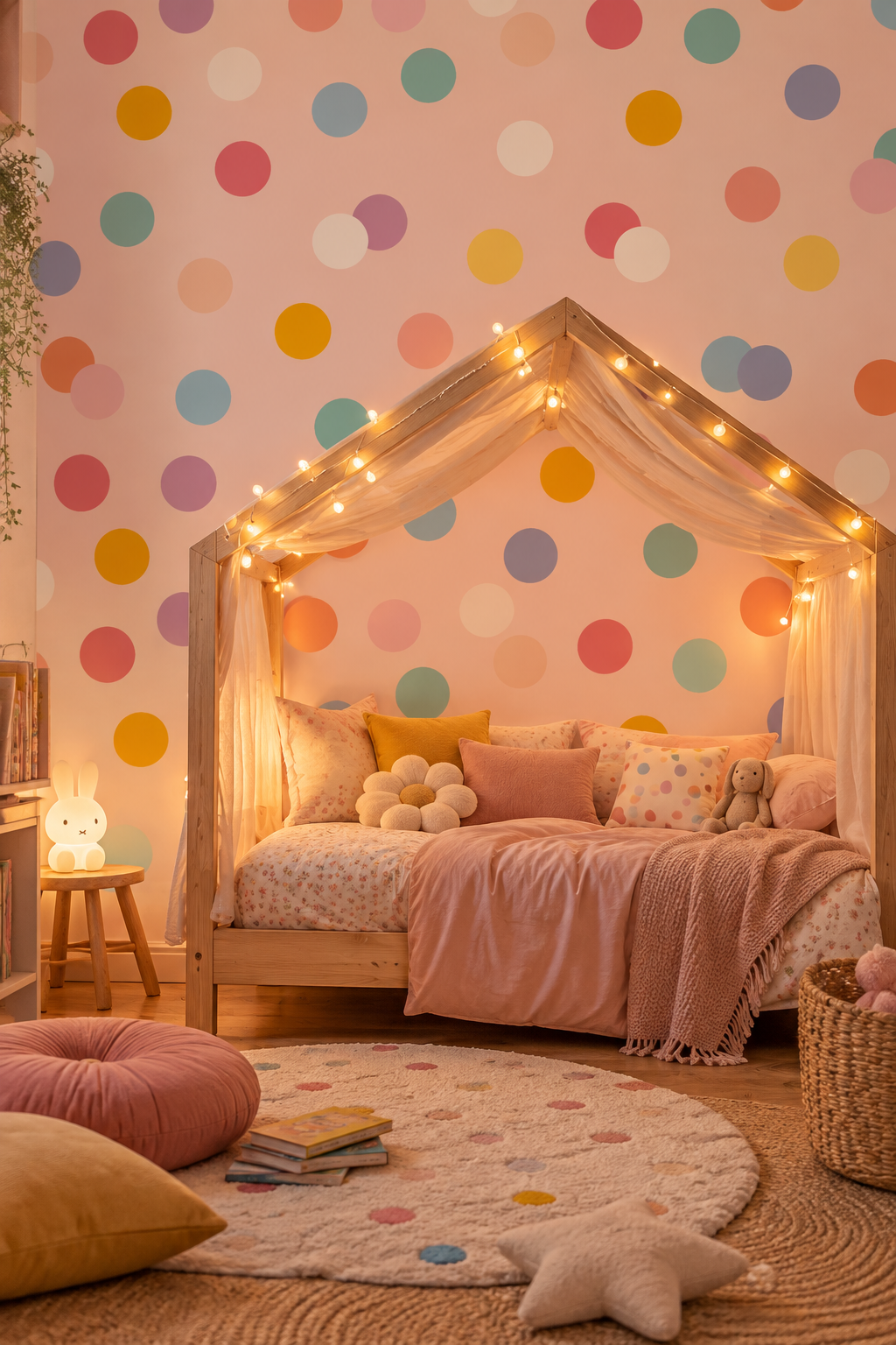 Pois en dragées, papier peint panoramique dans une chambre d'enfant : visuel d'ambiance illustratif