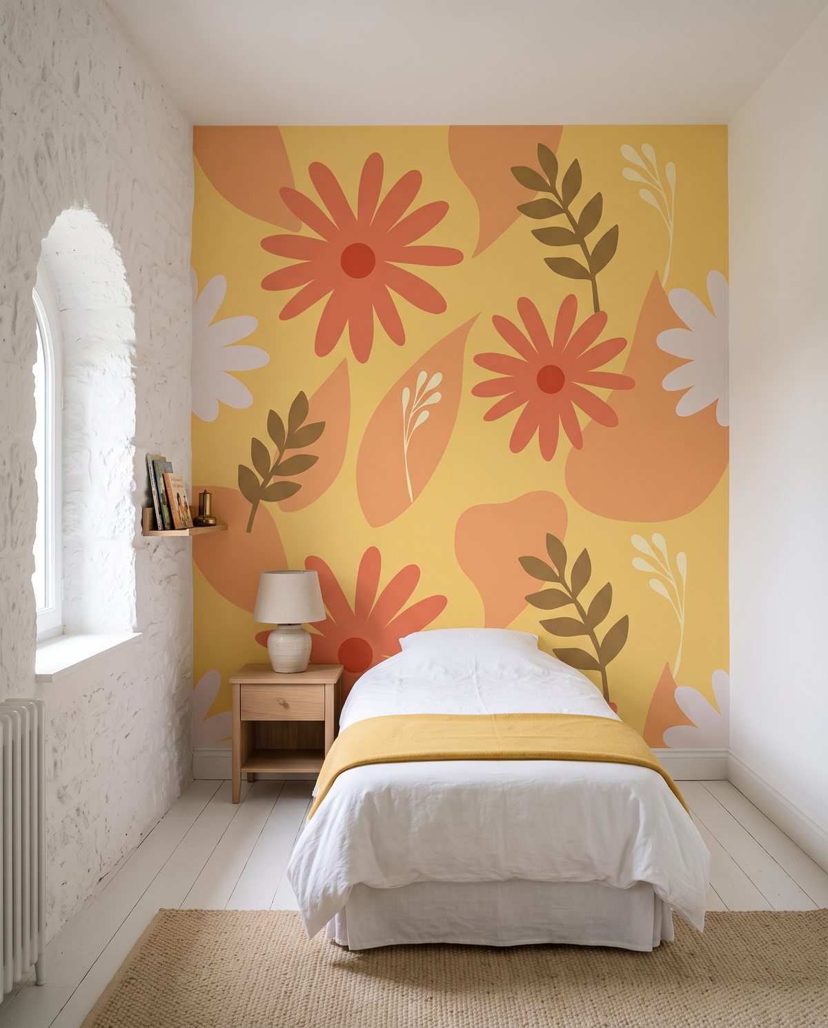 Soleil de marguerites, papier peint panoramique dans une chambre d'enfant : visuel d'ambiance illustratif