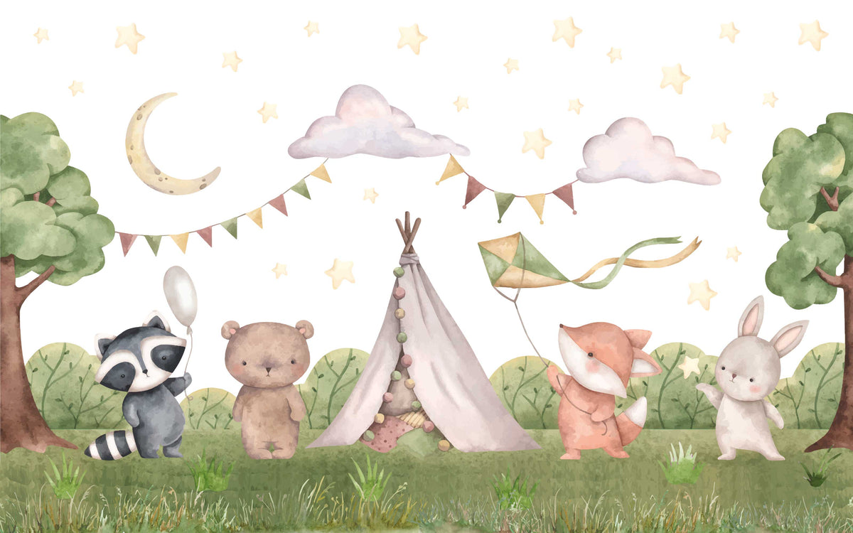 Papier peint panoramique Tipis de la clairière : le décor à plat