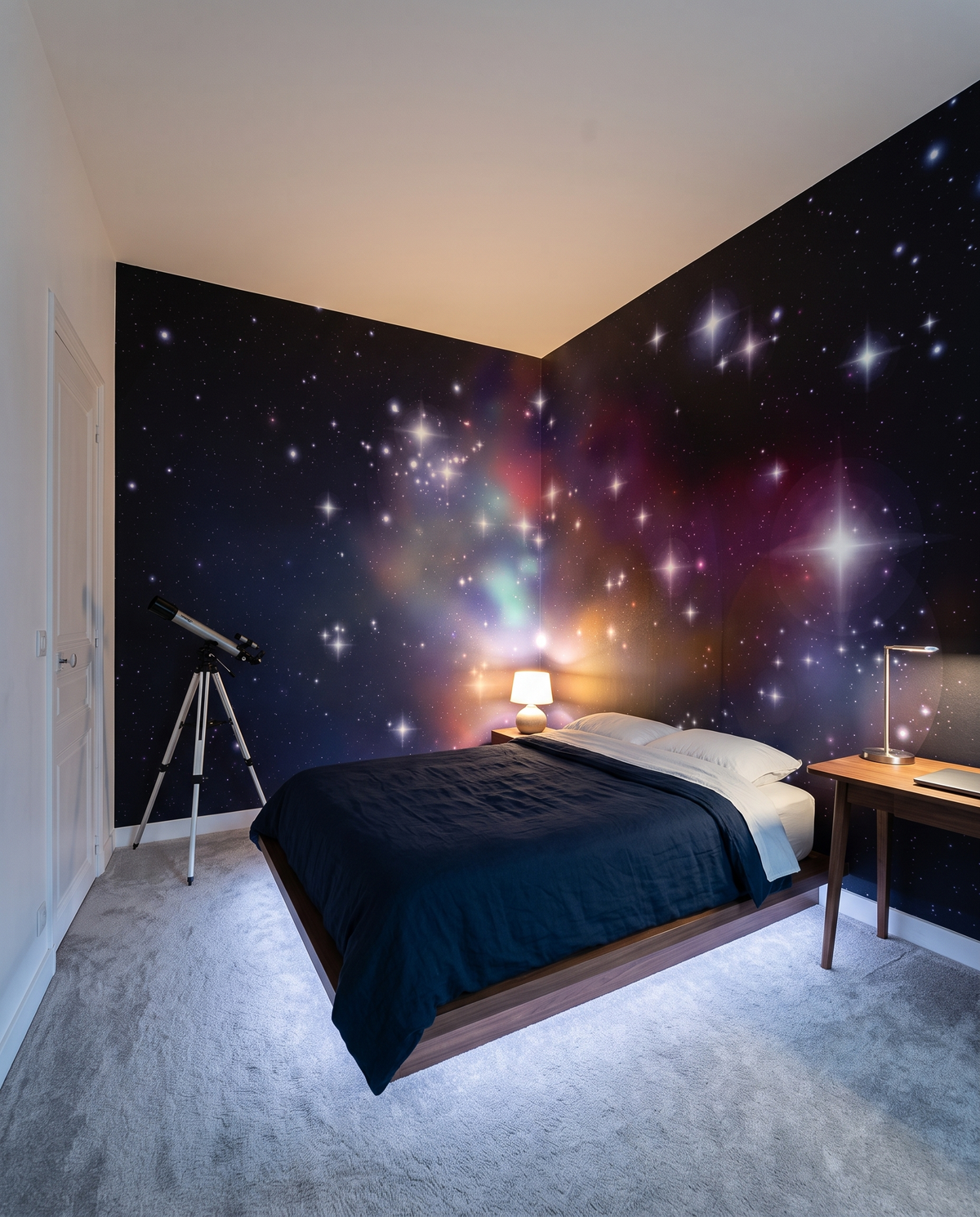 Champ d'étoiles, papier peint panoramique dans une chambre : visuel d'ambiance illustratif