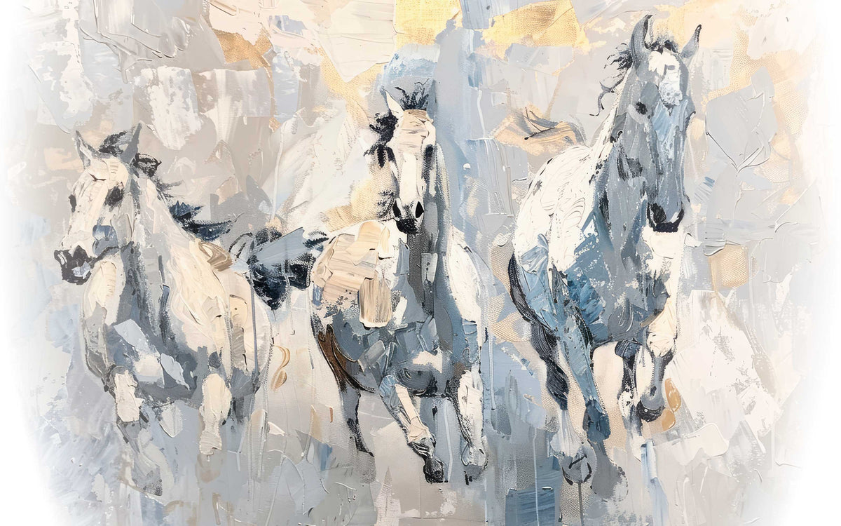 Papier peint panoramique Chevaux au pinceau : le décor à plat
