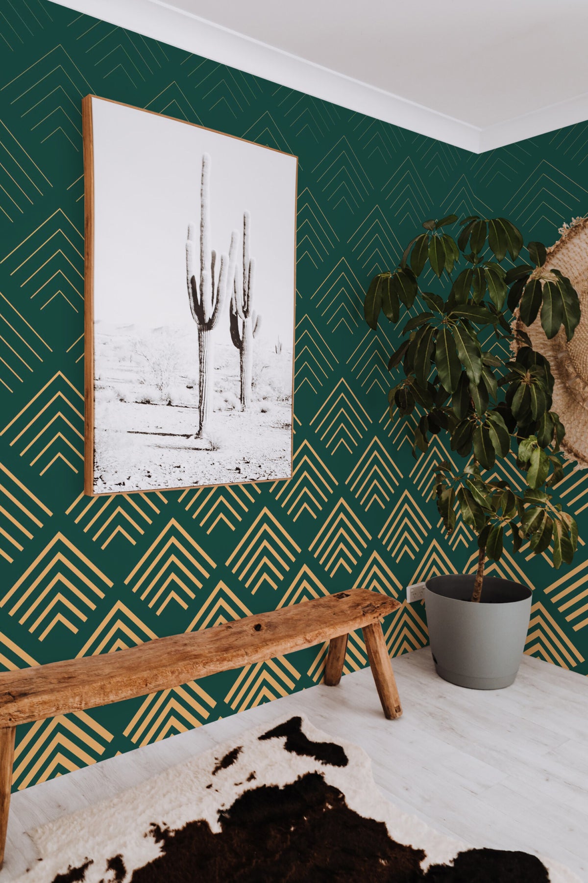 Chevrons or et vert · papier peint panoramique art déco
