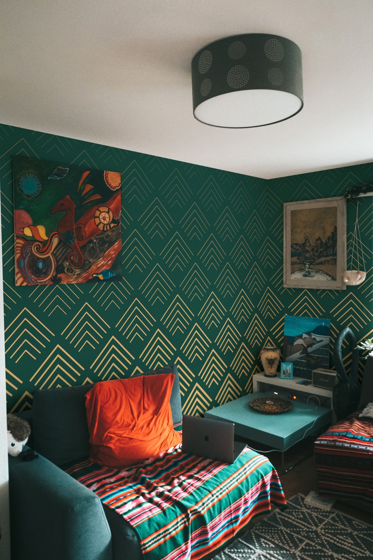 Chevrons or et vert · papier peint panoramique, vue 2