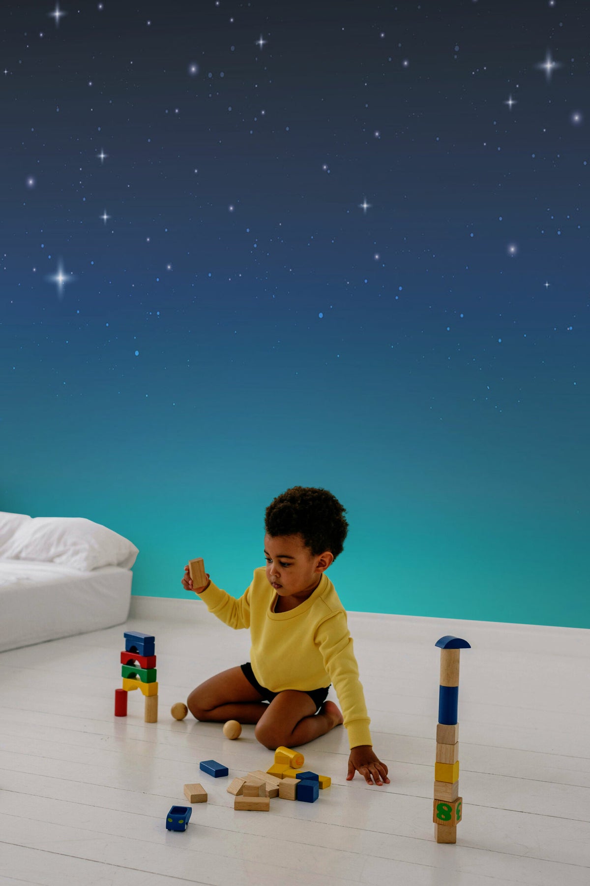 Étoiles sur bleu profond · papier peint panoramique, vue 4