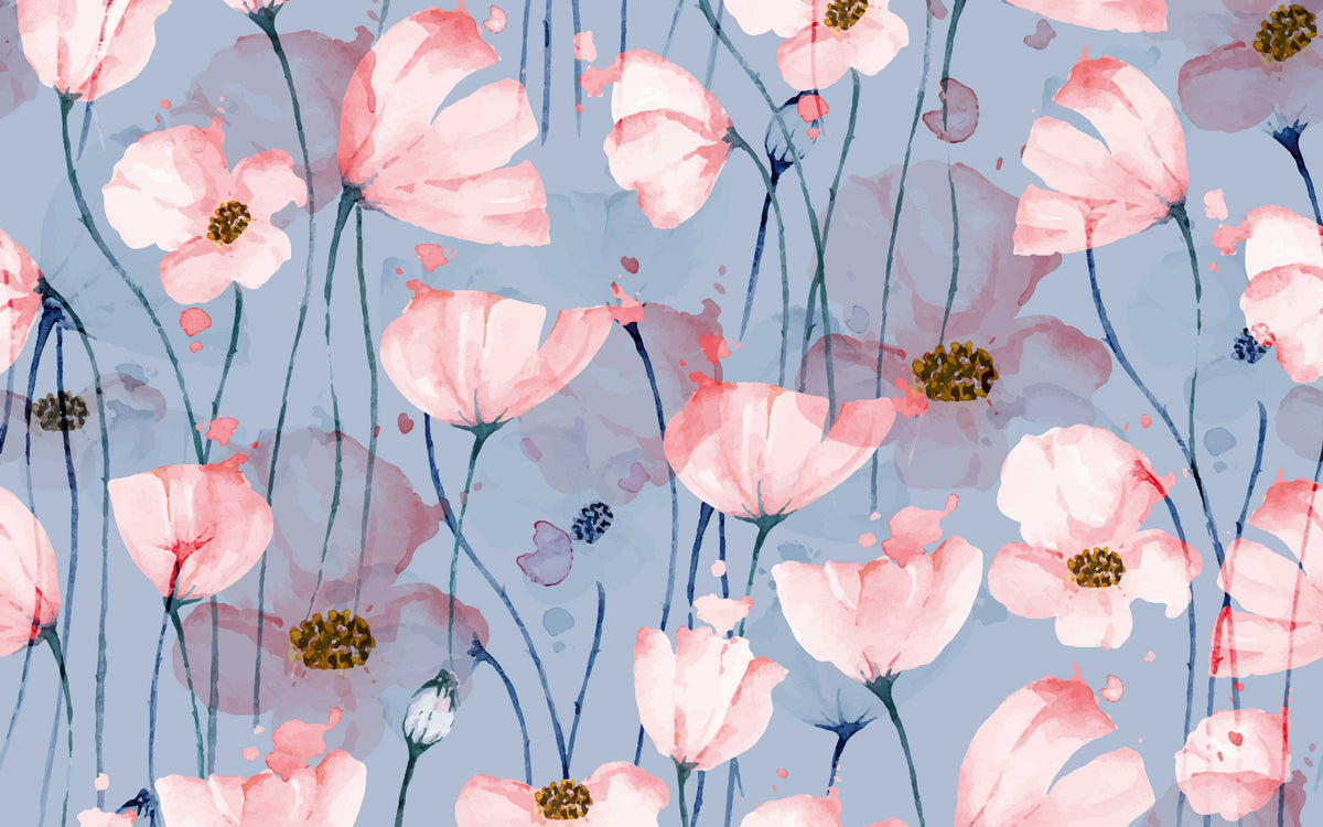 Papier peint panoramique Coquelicots poudrés : le décor à plat