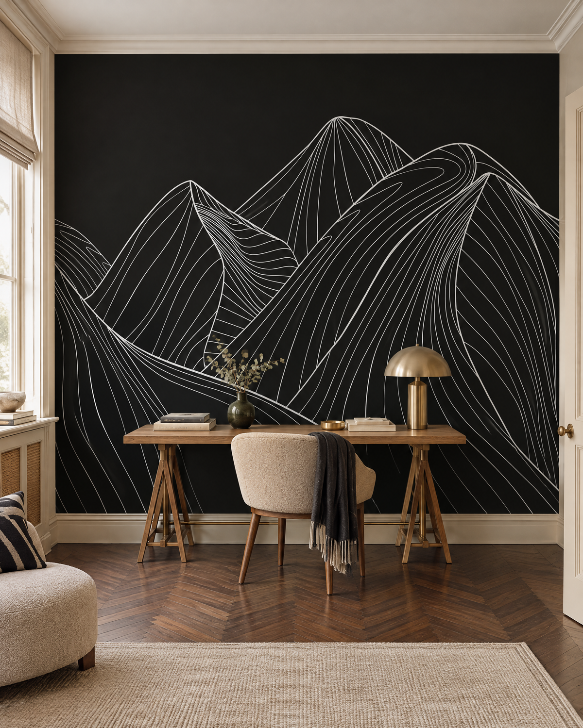 Crêtes à la ligne, papier peint panoramique dans un bureau : visuel d'ambiance illustratif