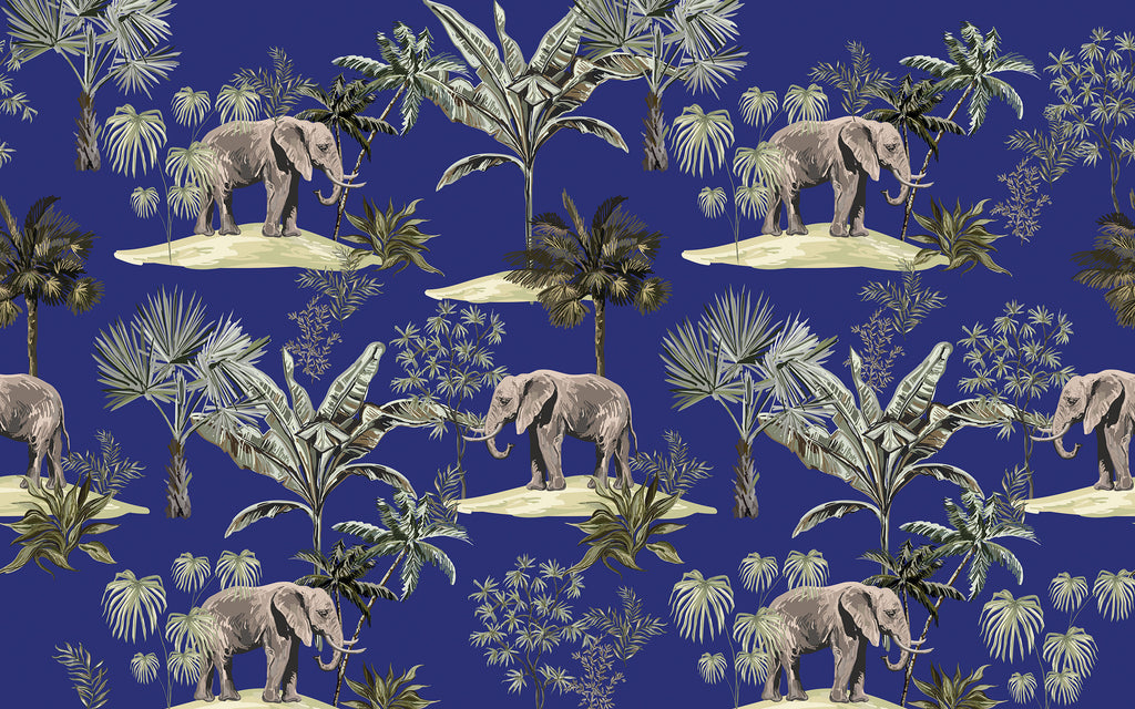 Papier peint panoramique Éléphants de nuit tropicale : le décor à plat