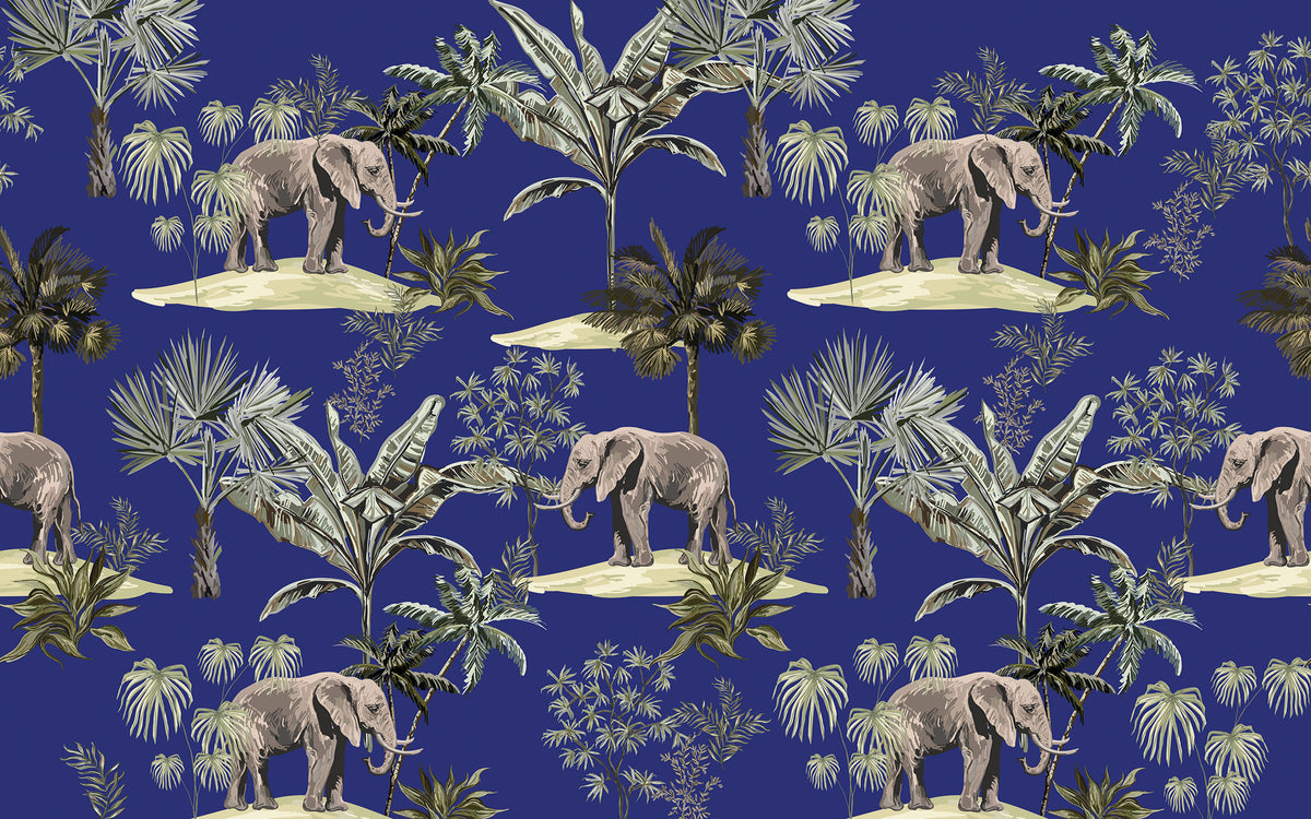 Papier peint panoramique Éléphants de nuit tropicale : le décor à plat