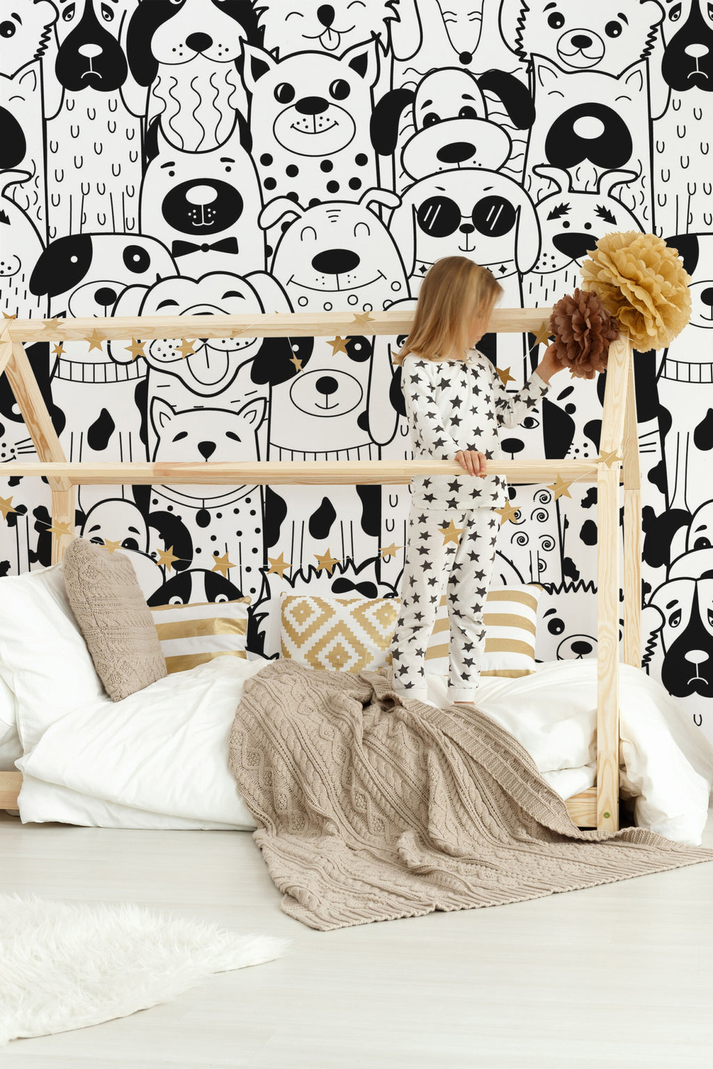 Chiens au trait · papier peint panoramique enfant