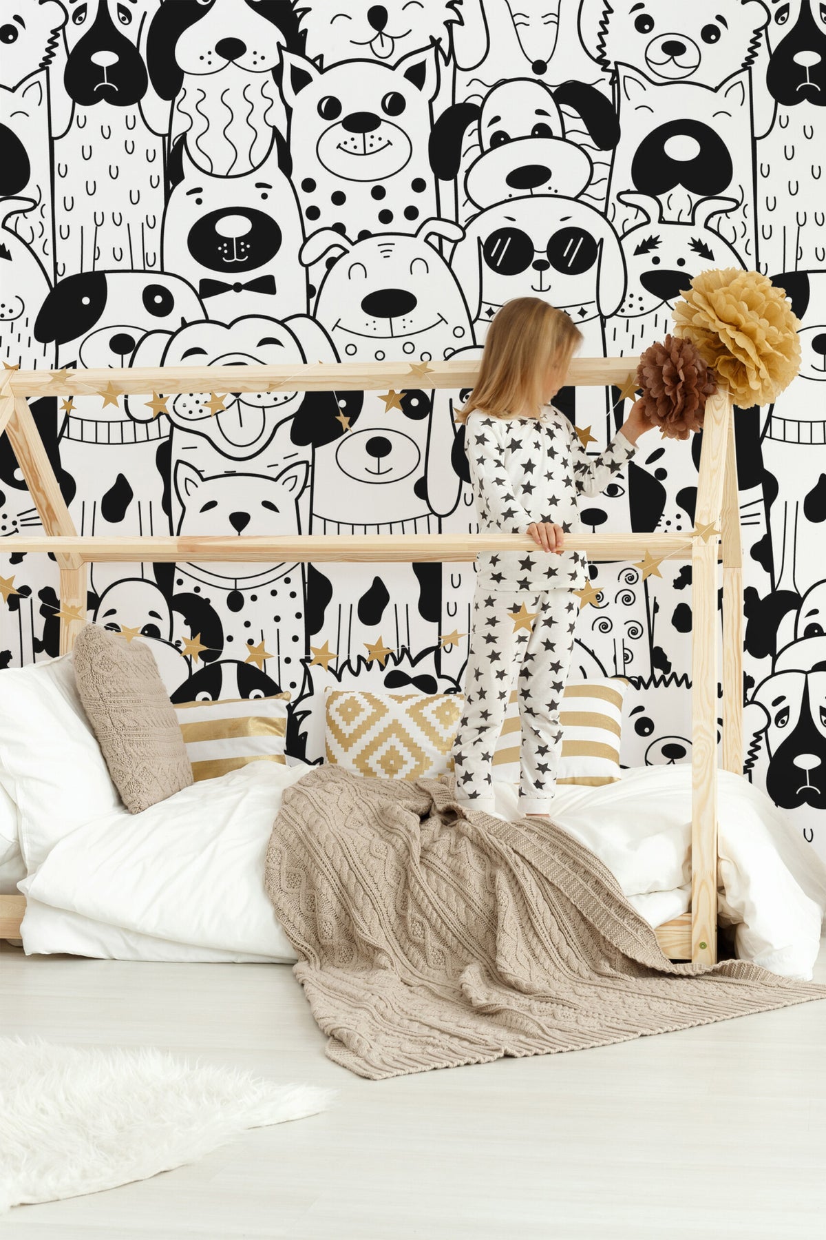 Chiens au trait · papier peint panoramique enfant