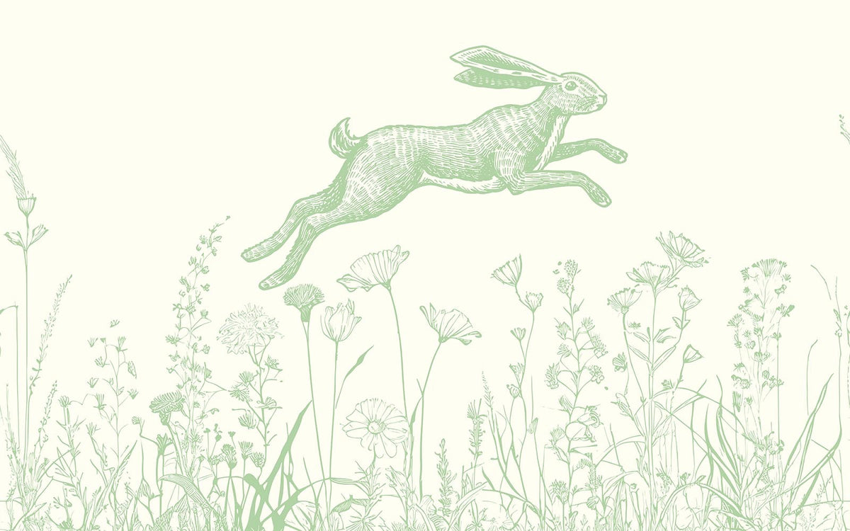 Papier peint panoramique Lapin au jardin : le décor à plat