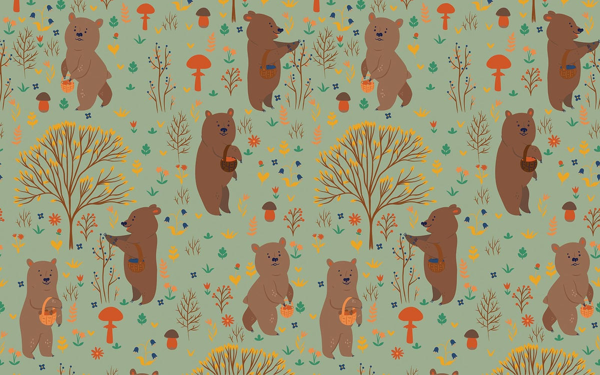 Papier peint panoramique Ours des bois : le décor à plat