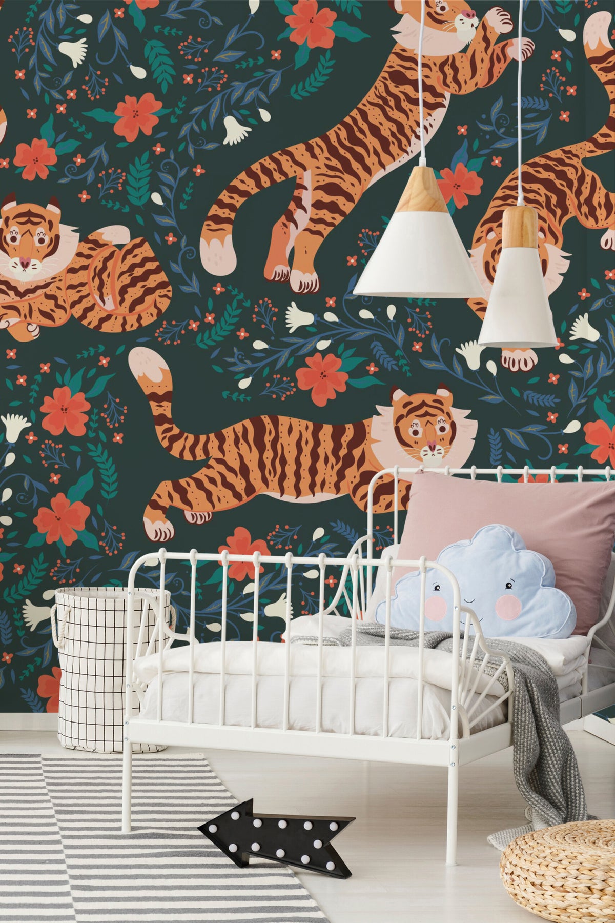 Tigre dans les fleurs · papier peint panoramique enfant