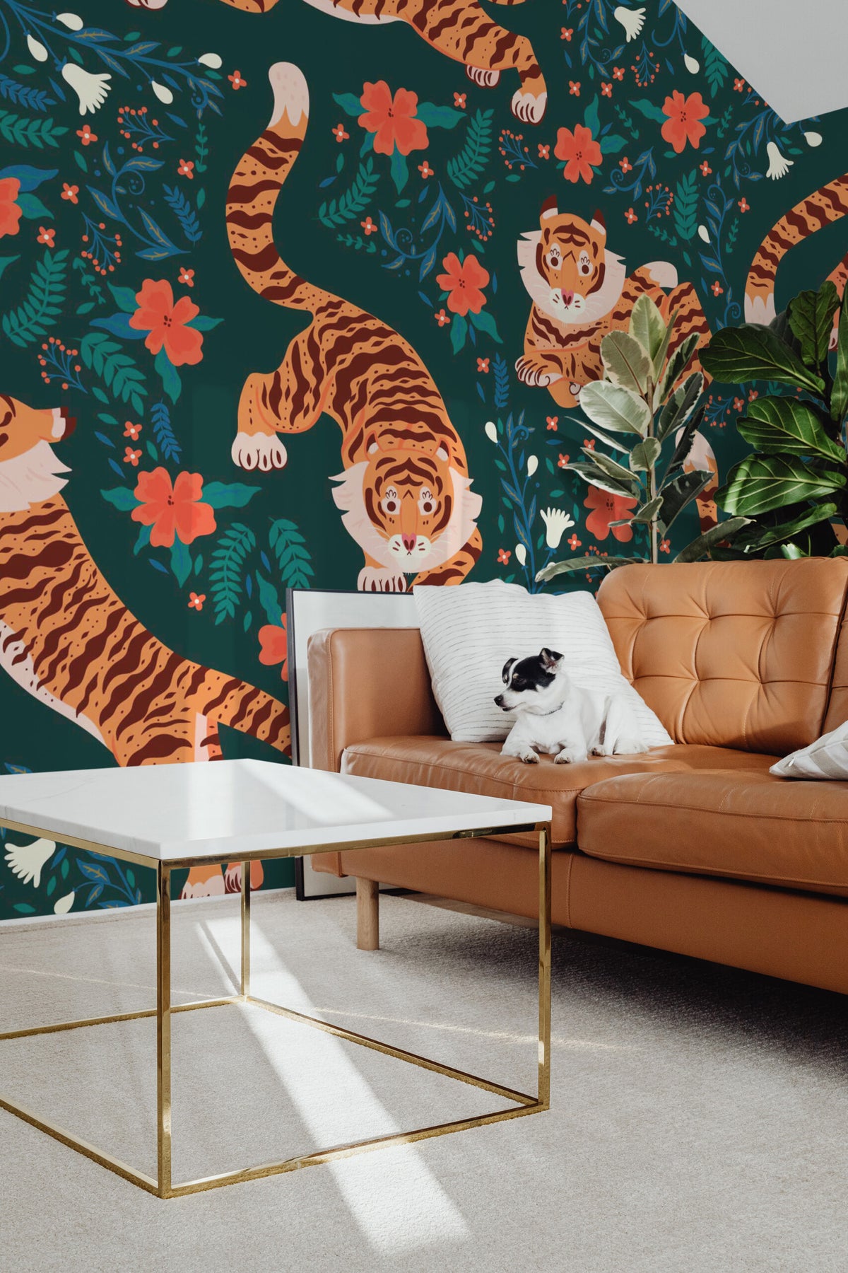 Tigre dans les fleurs · papier peint panoramique, vue 2