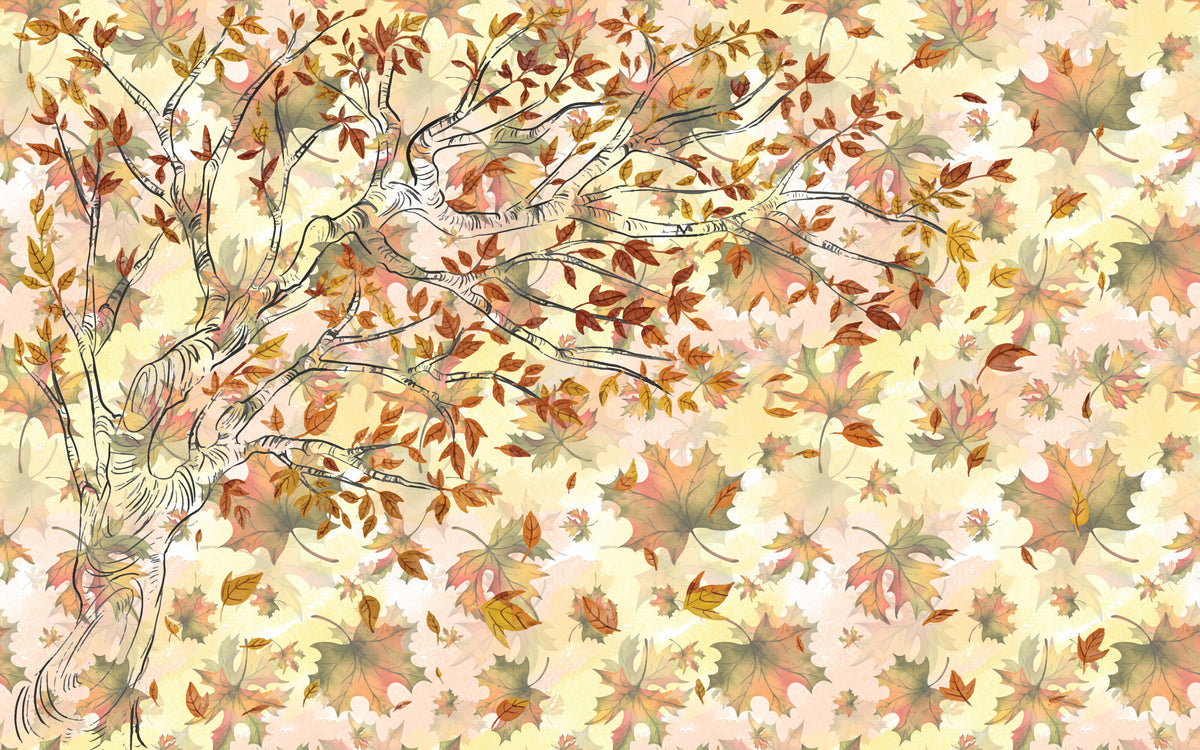 Papier peint panoramique Érable à l'aquarelle : le décor à plat