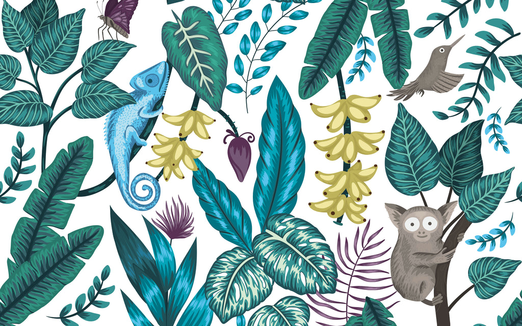 Papier peint panoramique Faune de la jungle : le décor à plat