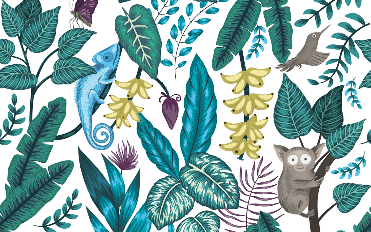 Papier peint panoramique Faune de la jungle : le décor à plat