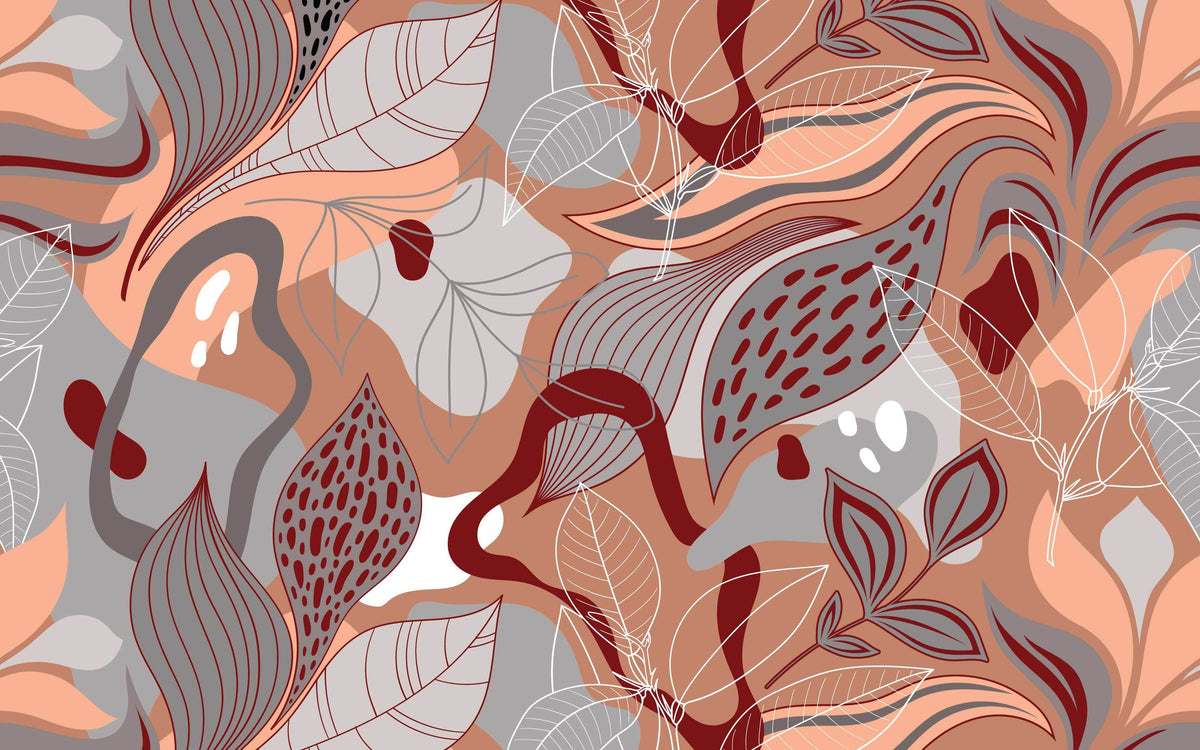 Papier peint panoramique Feuillages gris perle : le décor à plat