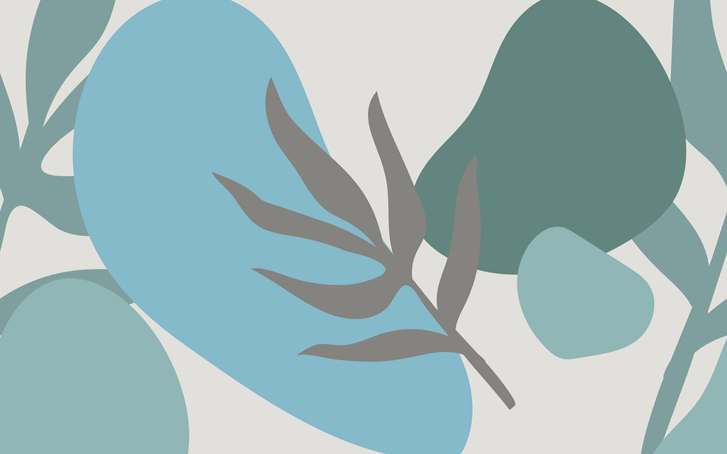 Papier peint panoramique Feuilles abstraites turquoise : le décor à plat