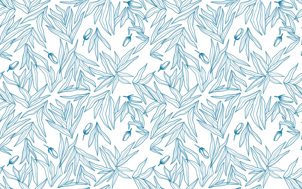Papier peint panoramique Feuilles bleues au trait : le décor à plat