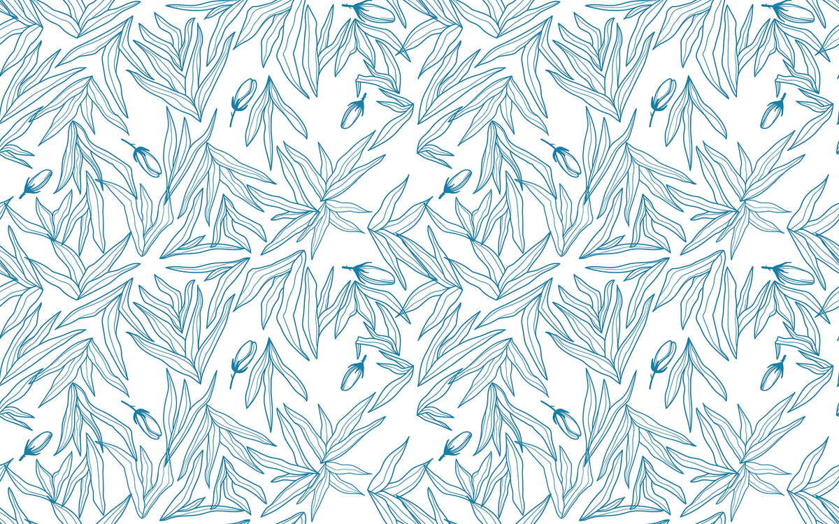 Papier peint panoramique Feuilles bleues au trait : le décor à plat