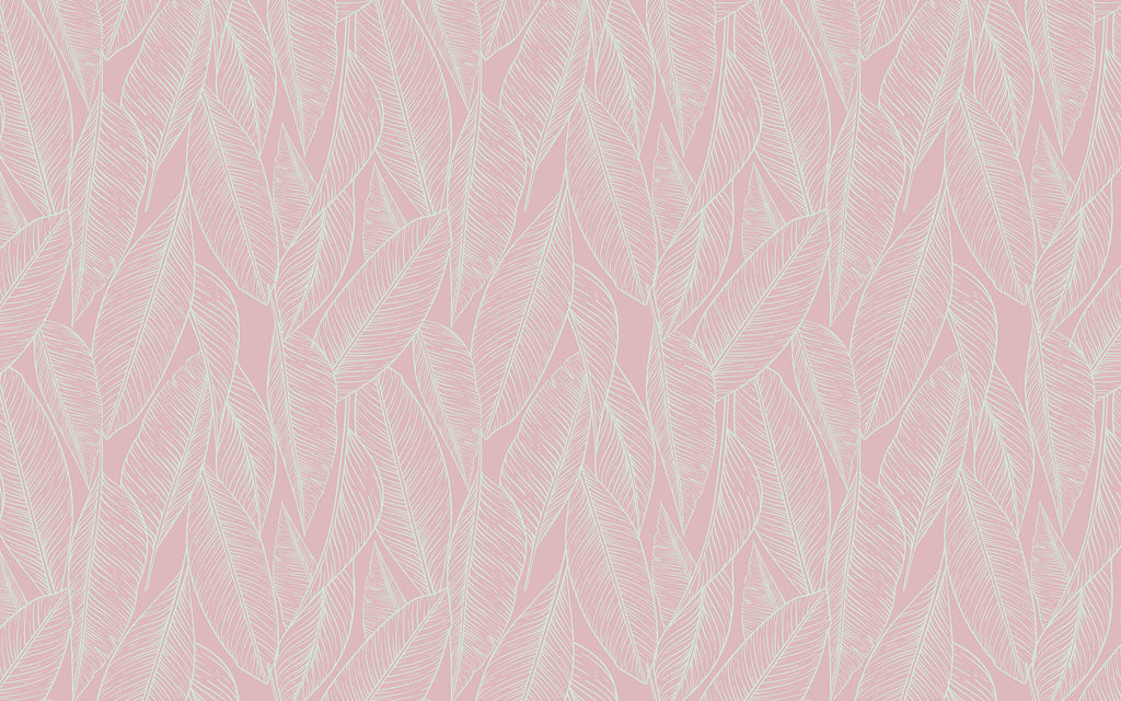 Papier peint panoramique Feuilles sur rose pâle : le décor à plat