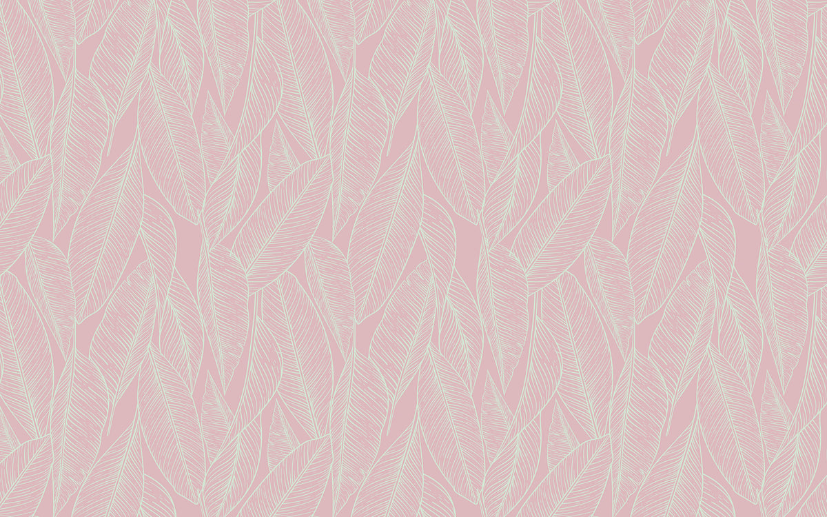 Papier peint panoramique Feuilles sur rose pâle : le décor à plat