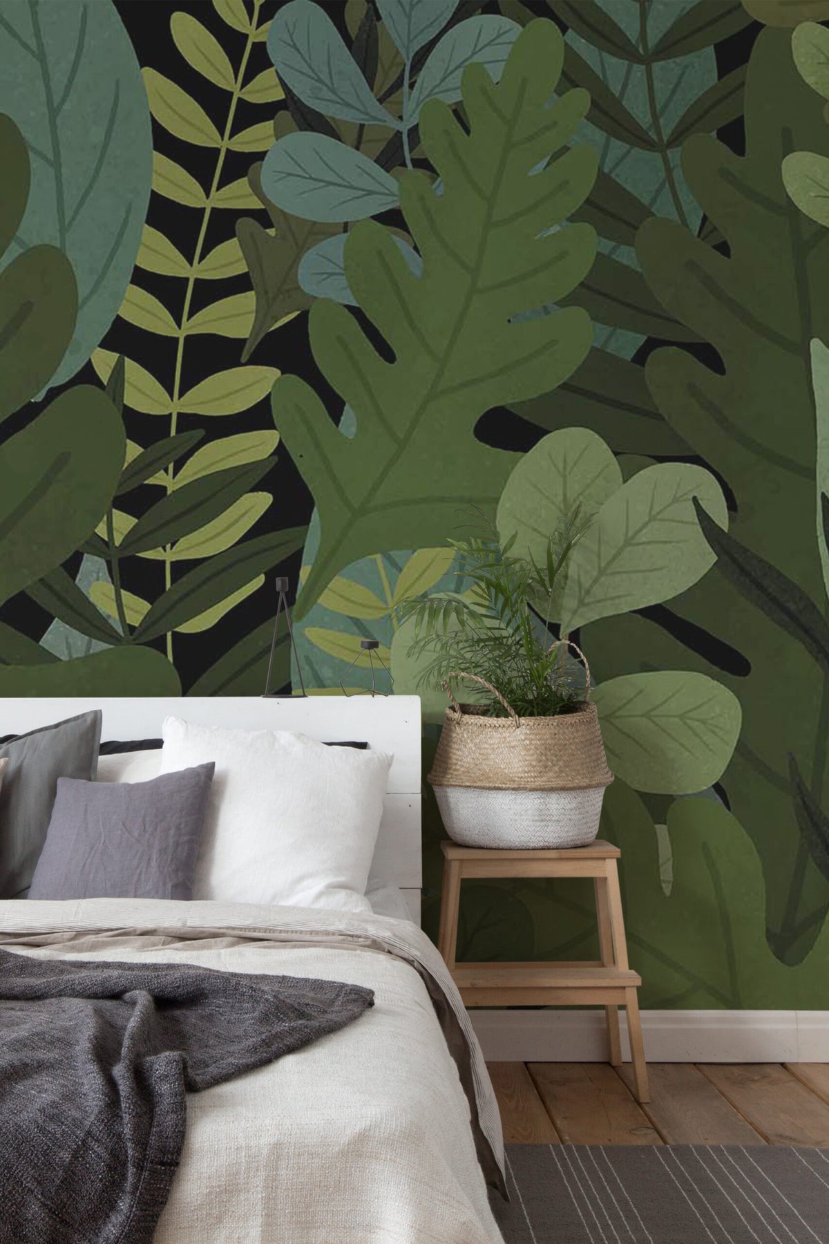 Feuilles vert sombre · papier peint panoramique tropical