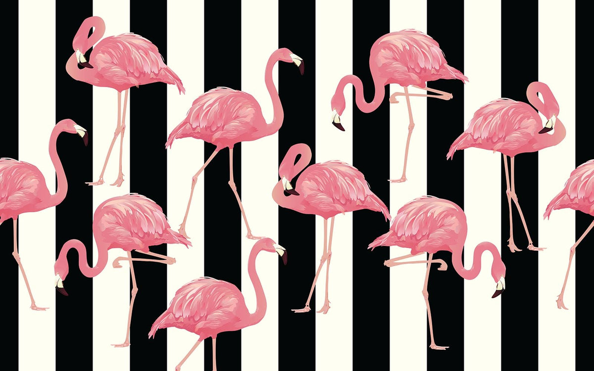 Papier peint panoramique Flamants rayés : le décor à plat