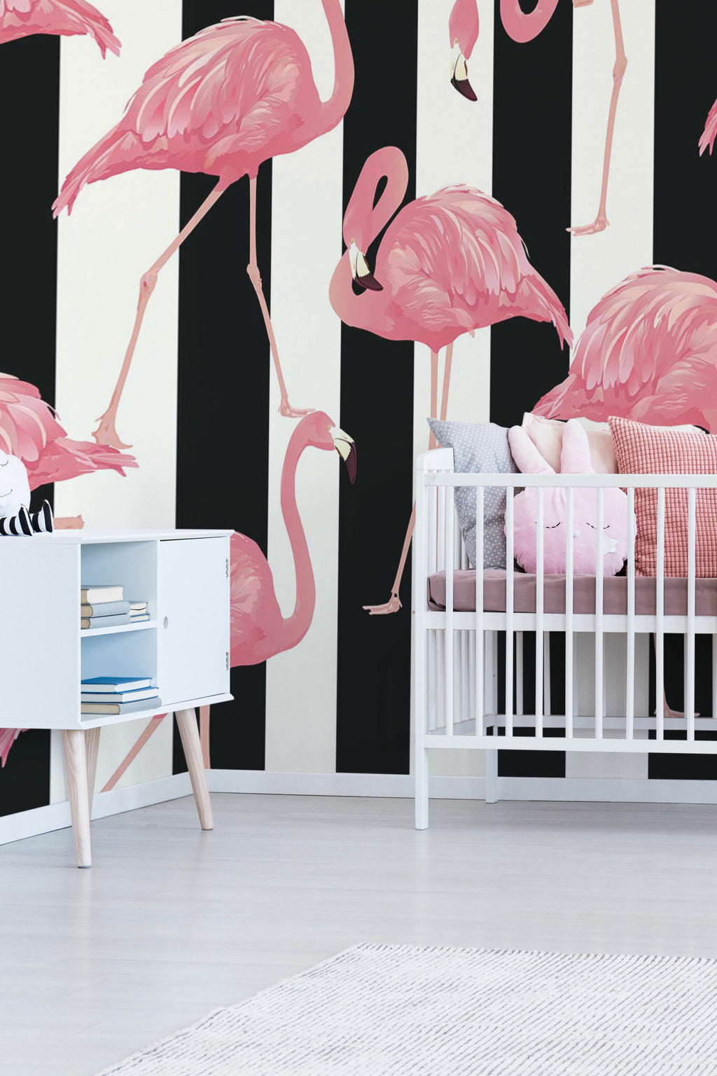 Flamants rayés · papier peint panoramique flamant rose