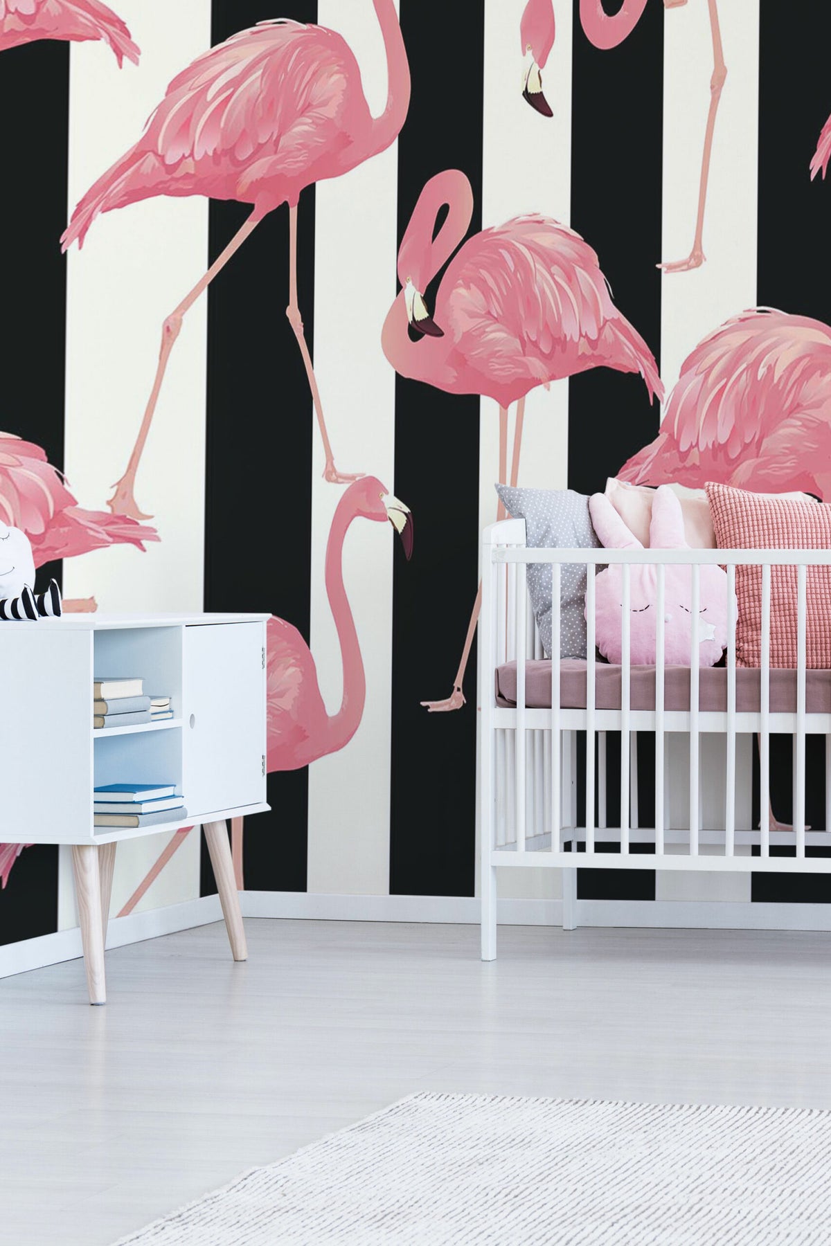 Flamants rayés · papier peint panoramique flamant rose