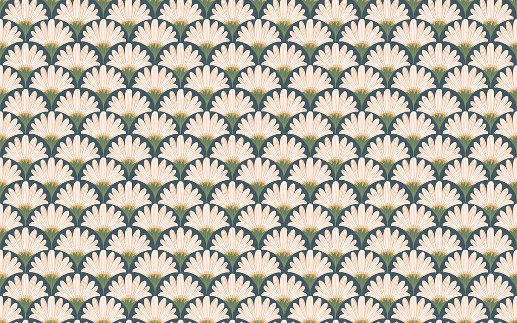 Papier peint panoramique Fleurs art déco bleutées : le décor à plat