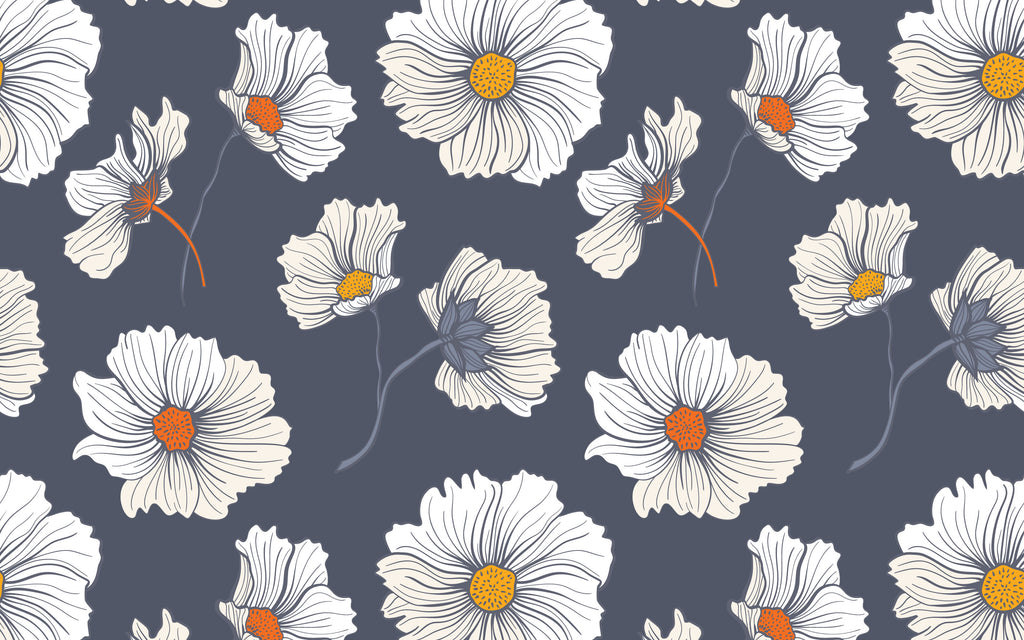 Papier peint panoramique Fleurs blanches sur ardoise : le décor à plat